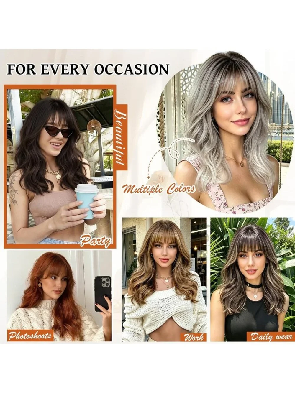 Women's Light Brown 18 Inch Natural Looking Synthetic Heat Resistant Wavy Wigs